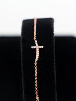 Load image into Gallery viewer, Picture of tiny cross charm diamond set 14k solid
