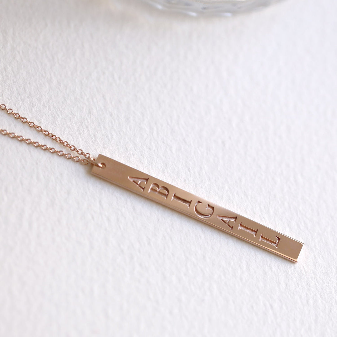 Picture of personalized name bar necklace long bar