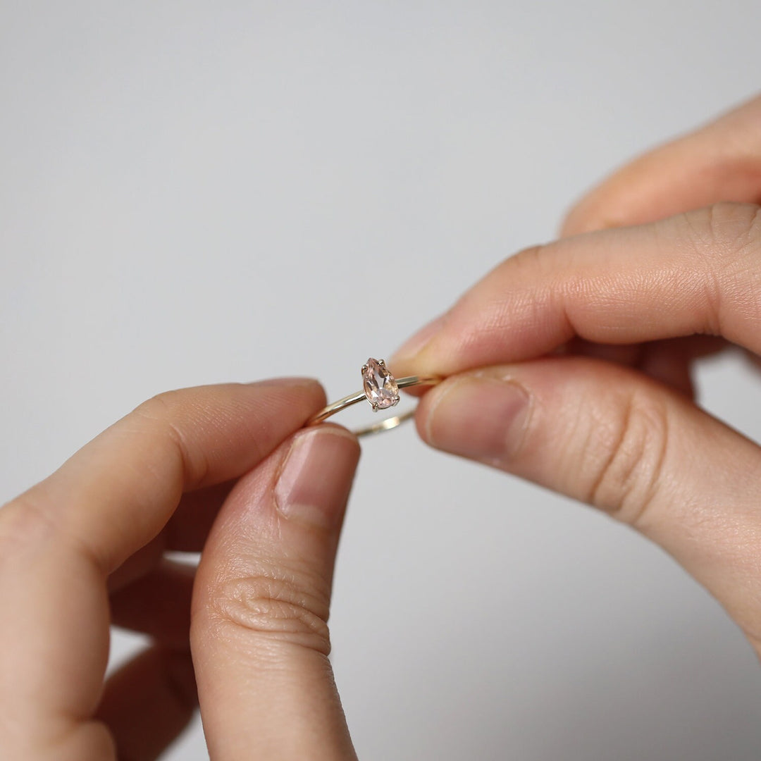 Teardrop Morganite Minimalist Solitaire Ring by Minimal Allure