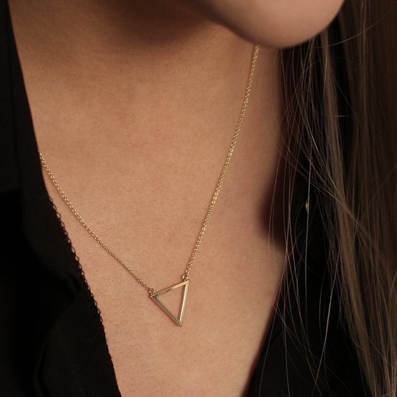 Picture of triangle pendant necklace 14k solid gold