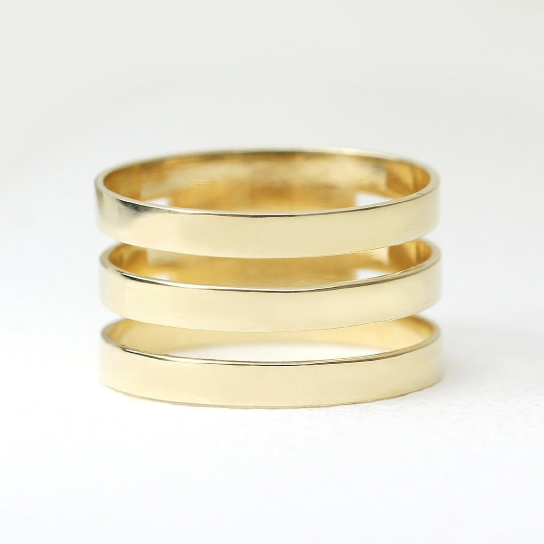 Picture of wide flat triple band band 14k solid