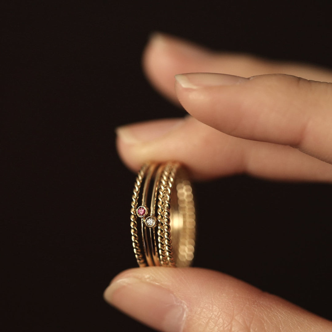 Picture of diamond pink sapphire stacking ring