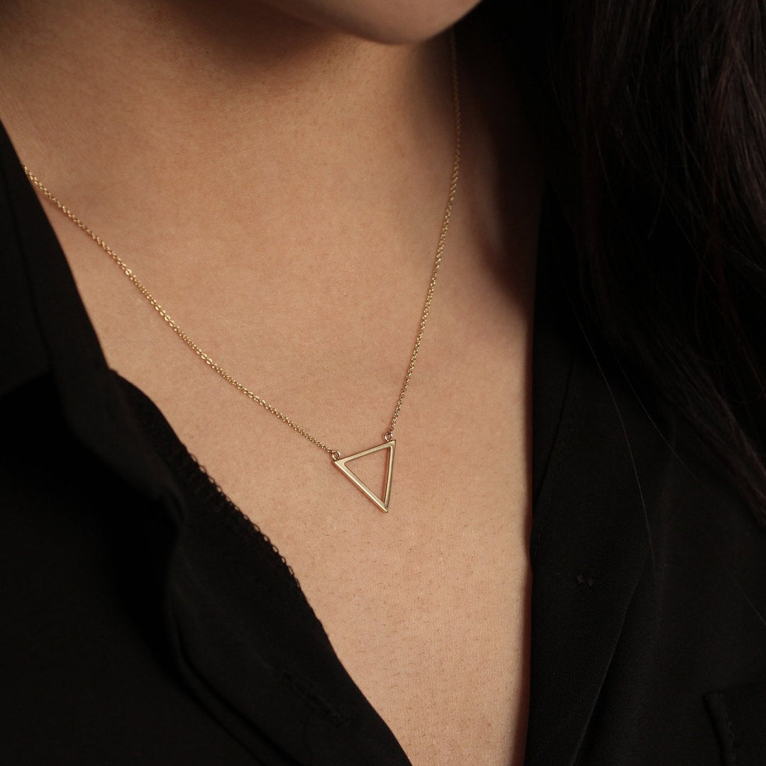 Picture of triangle pendant necklace 14k solid gold