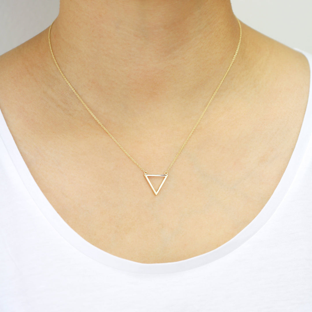 Picture of triangle pendant necklace 14k solid gold