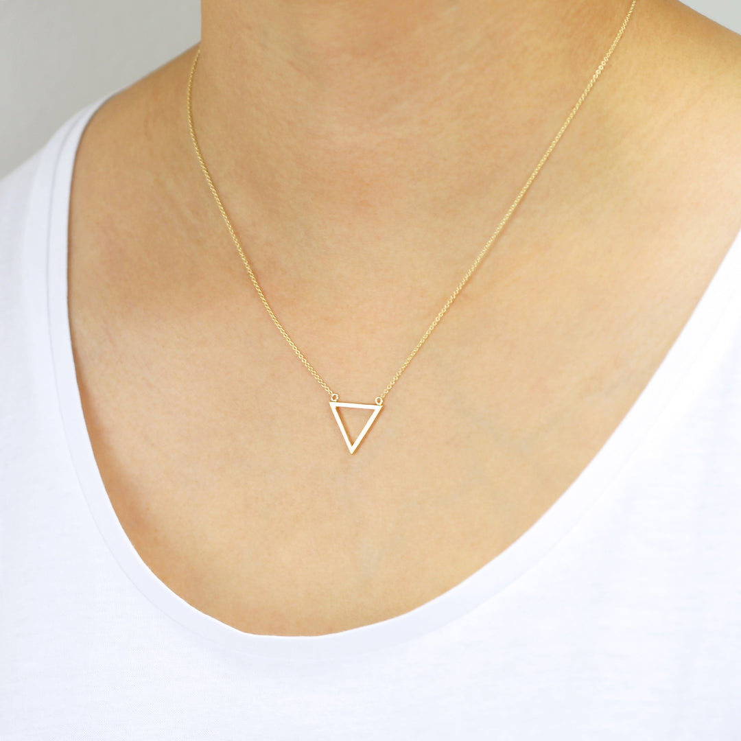 Picture of triangle pendant necklace 14k solid gold