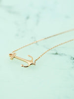 Load image into Gallery viewer, Picture of 14k solid gold anchor pendant necklace
