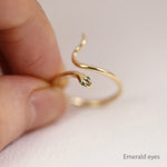 Load image into Gallery viewer, Picture of snake ring tsavorite eye snake ring ruby
