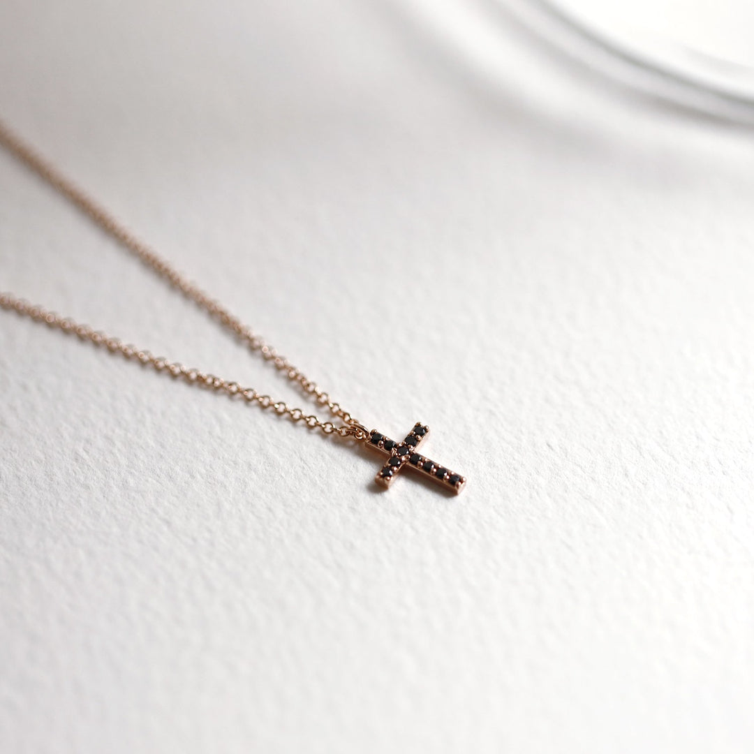 Picture of dainty diamond cross necklace minimalist