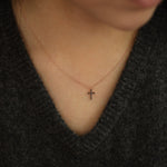 Load image into Gallery viewer, Picture of dainty diamond cross necklace minimalist
