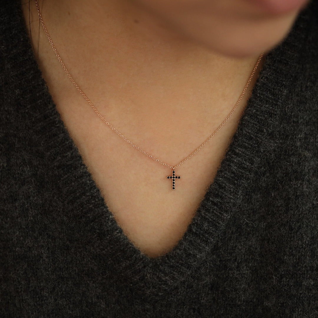 Picture of dainty diamond cross necklace minimalist