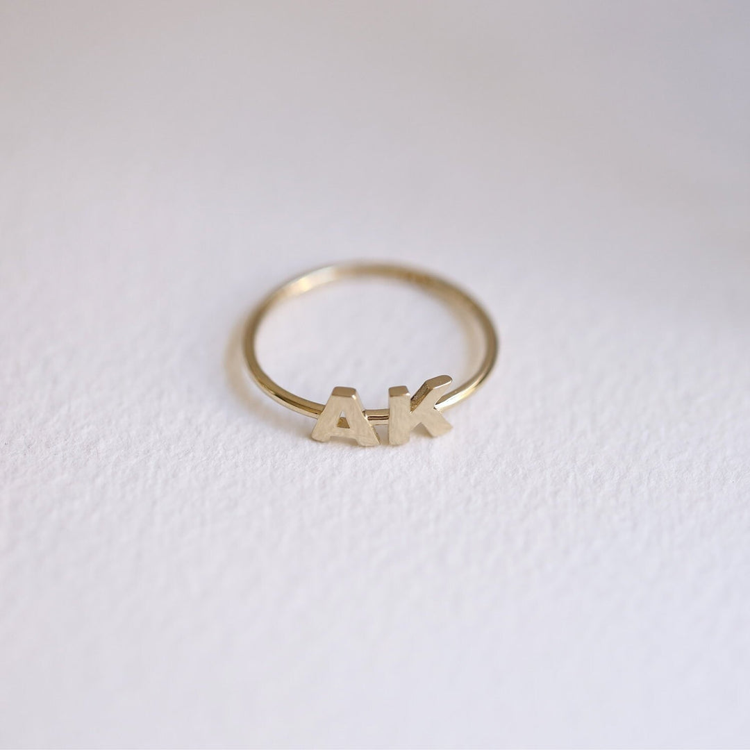 Picture of initial ring monogram ring solid gold