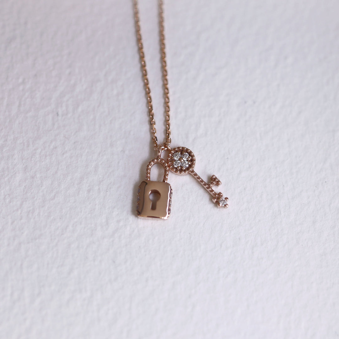 Picture of diamond lock and key pendant necklace