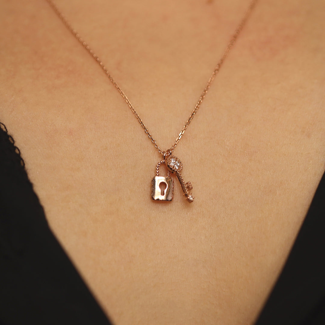 Picture of diamond lock and key pendant necklace