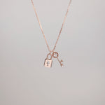 Load image into Gallery viewer, Picture of diamond lock and key pendant necklace
