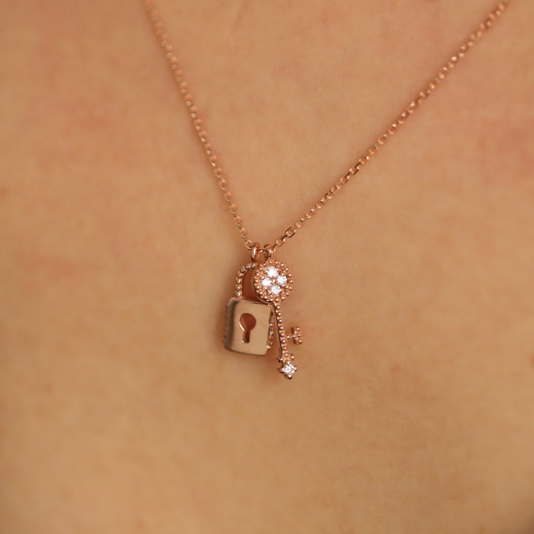 Picture of diamond lock and key pendant necklace