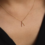 Load image into Gallery viewer, Picture of 14k gold wishbone necklace 14k gold
