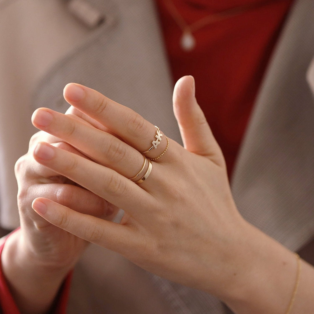 Picture of initial ring monogram ring solid gold