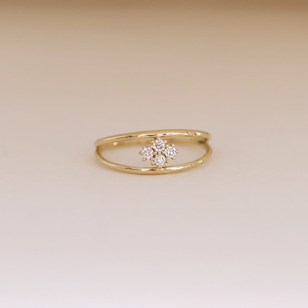 Picture of double band diamond cluster ring 14k