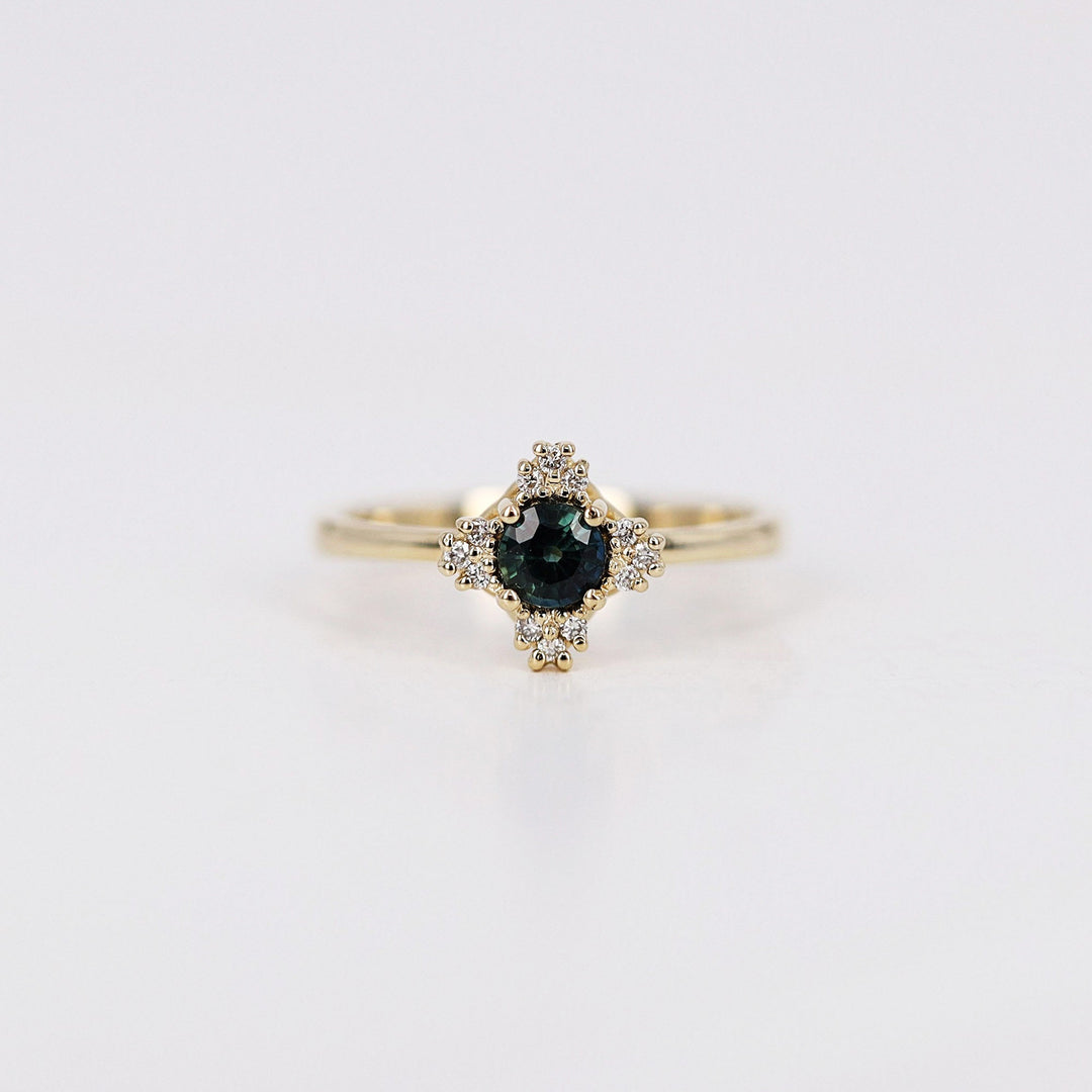 Picture of green blue teal sapphire diamond cluster