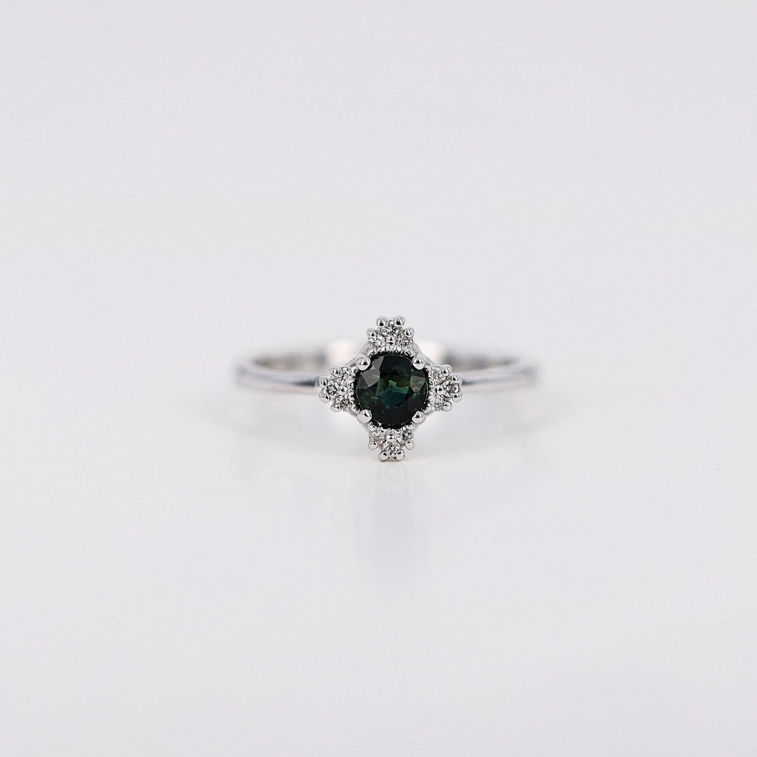 Picture of green blue teal sapphire diamond cluster