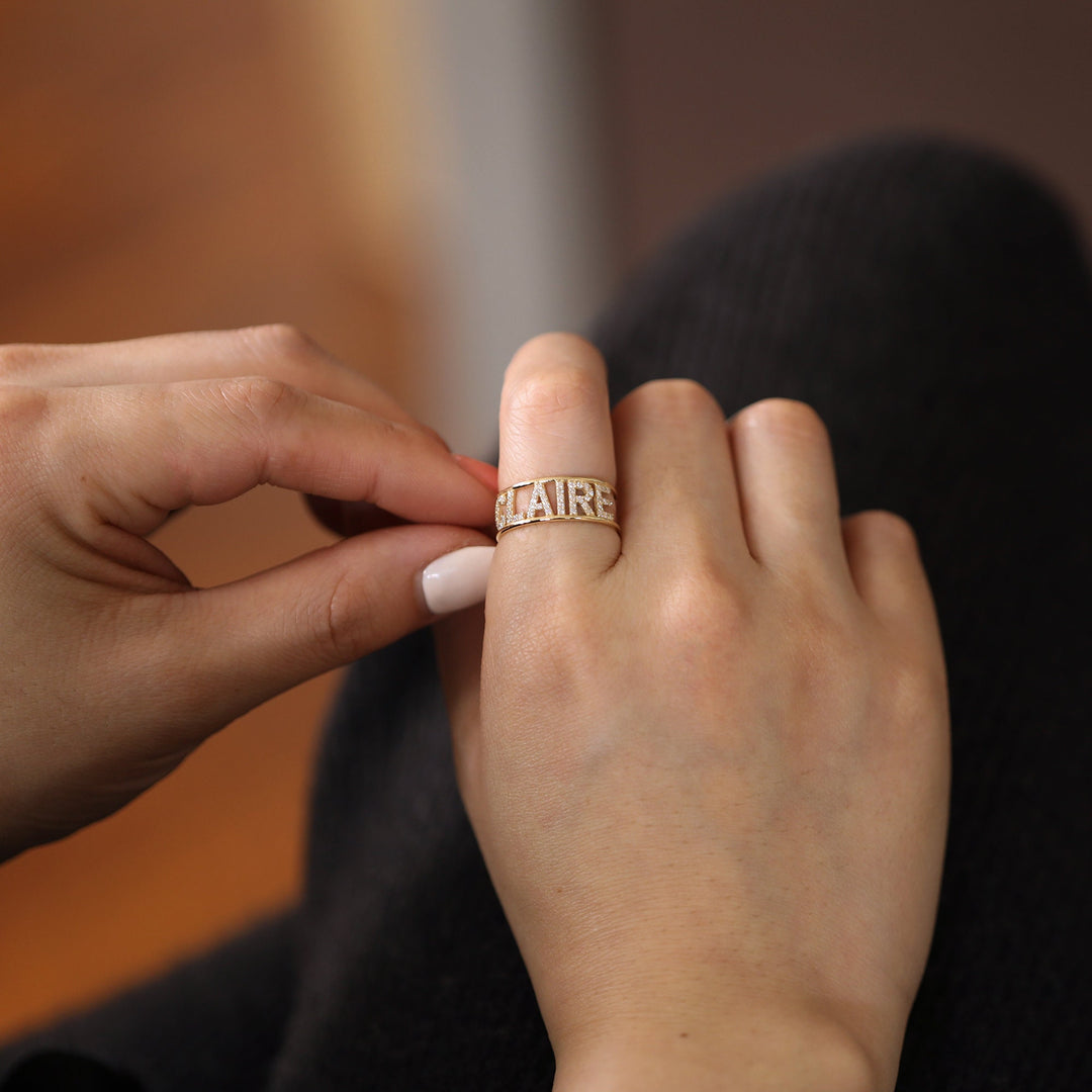 Picture of diamond name ring monogram diamond