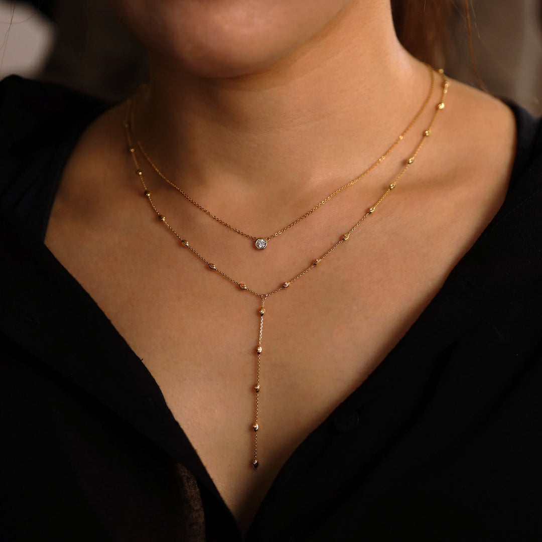 Picture of 14k gold bead chain y drop necklace