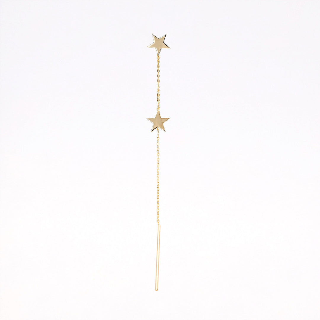 Picture of star earring two stars drop earring 14k