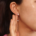 Load image into Gallery viewer, Picture of star earring two stars drop earring 14k
