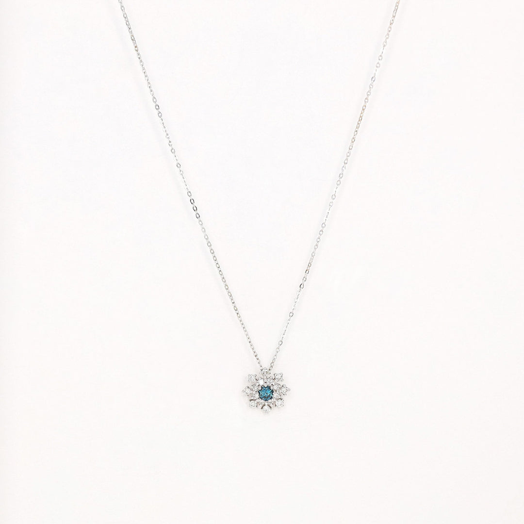 Picture of blue diamond cluster snowflake necklace