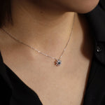 Load image into Gallery viewer, Picture of blue diamond cluster snowflake necklace
