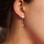 Load image into Gallery viewer, Picture of star earring two stars drop earring 14k
