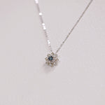 Load image into Gallery viewer, Picture of blue diamond cluster snowflake necklace
