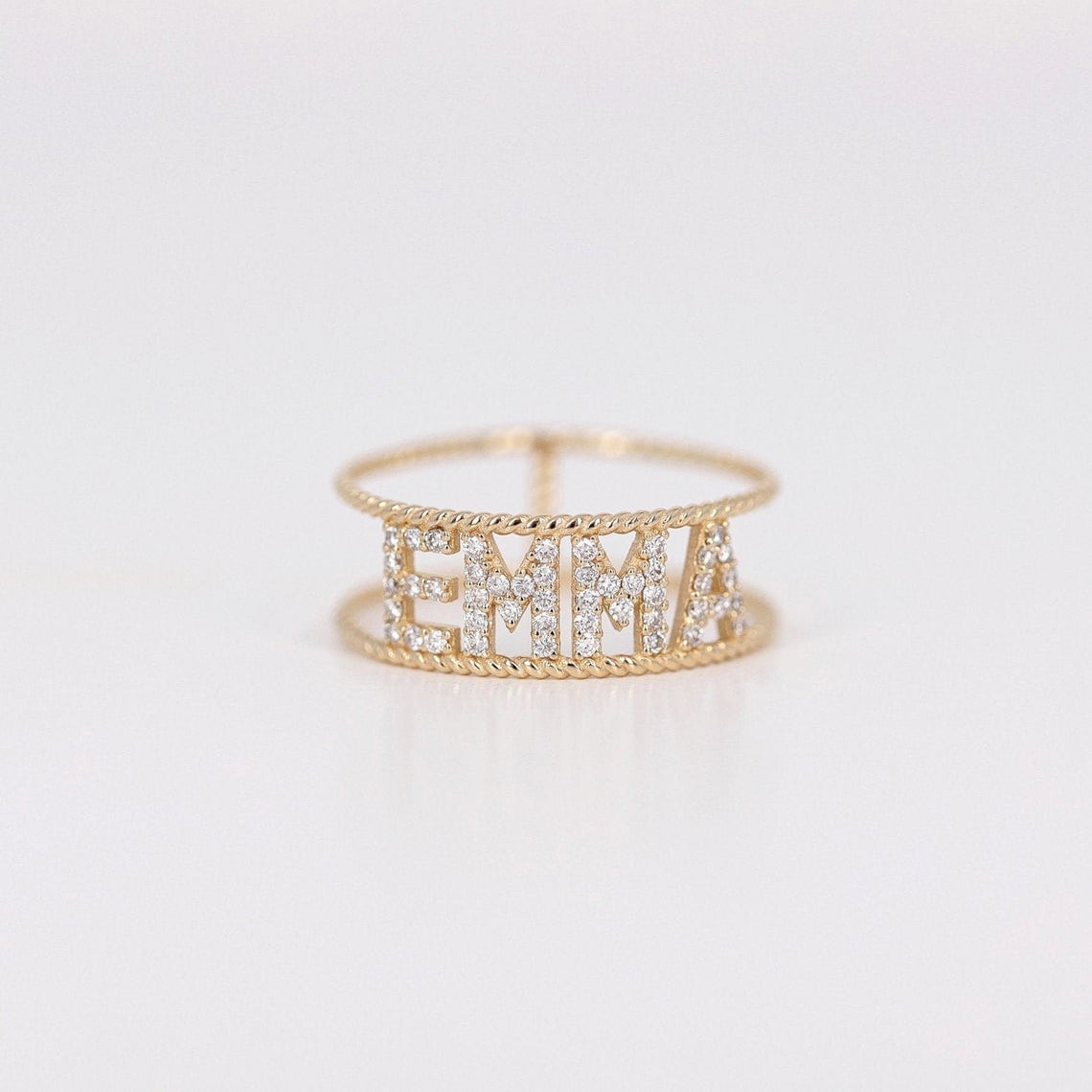Personalized Diamond Braided Name Band Ring by Minimal Allure