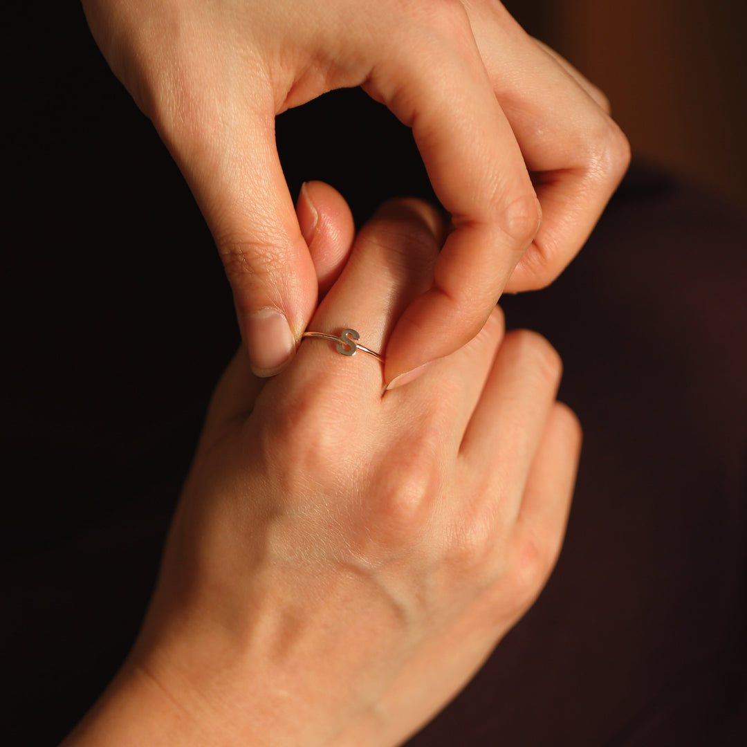 Picture of single initial ring monogram ring solid