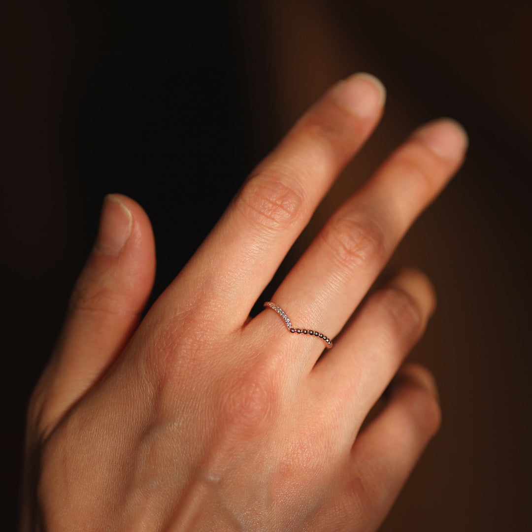 Picture of mixed bead and diamond duo ring unique