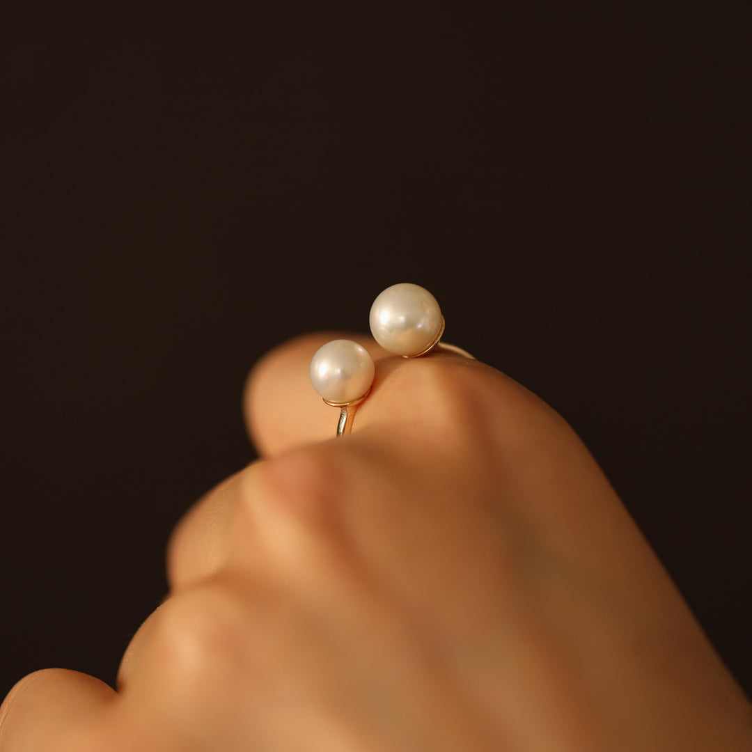 Picture of open pearl ring bridal ring 14k solid