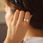 Load image into Gallery viewer, Picture of open pearl ring bridal ring 14k solid
