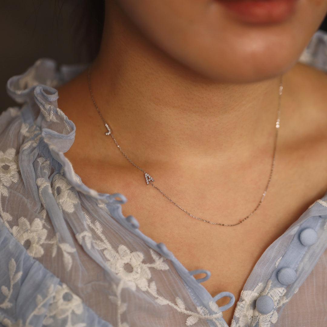 Picture of sideways diamond initials necklace