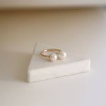 Load image into Gallery viewer, Picture of open pearl ring bridal ring 14k solid
