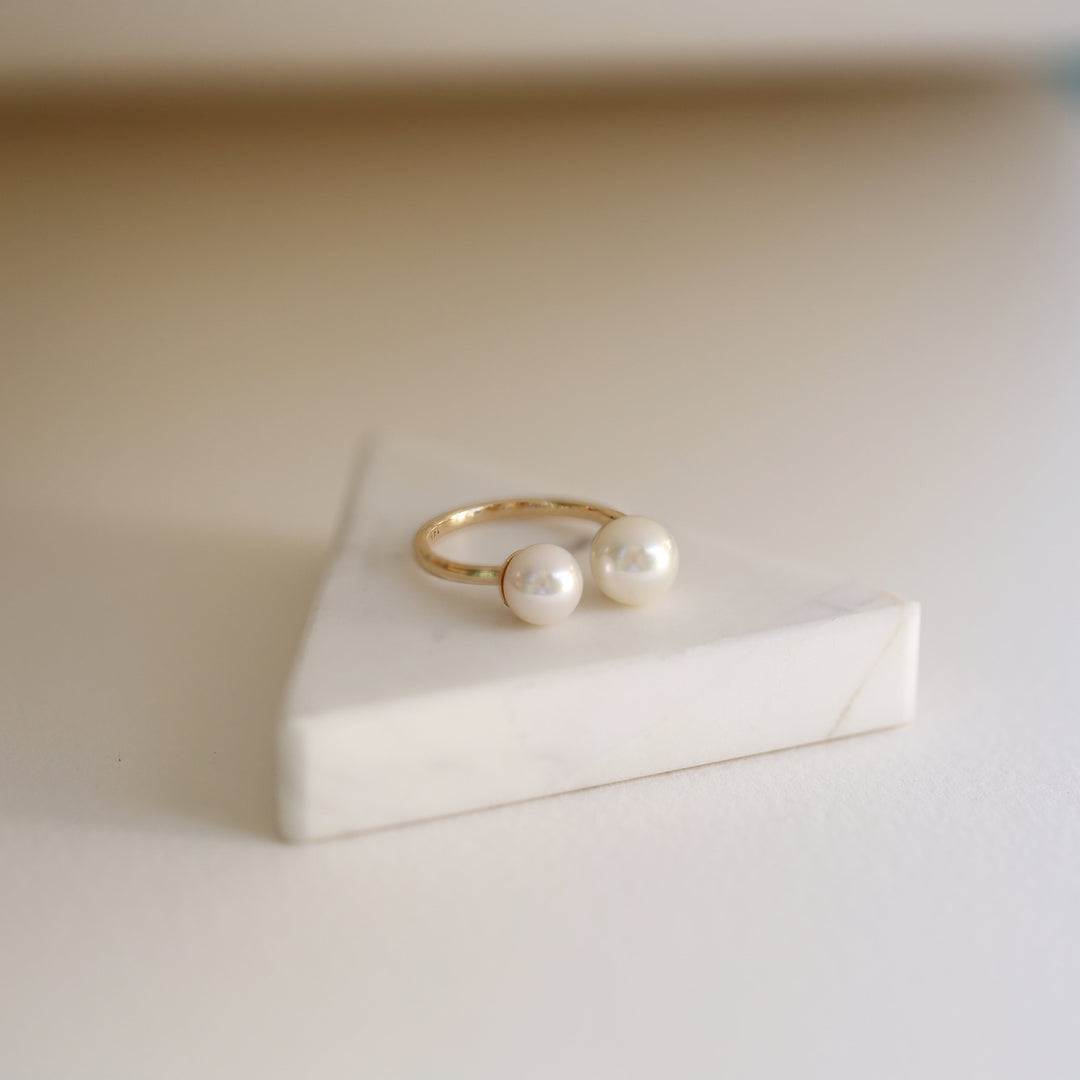 Picture of open pearl ring bridal ring 14k solid