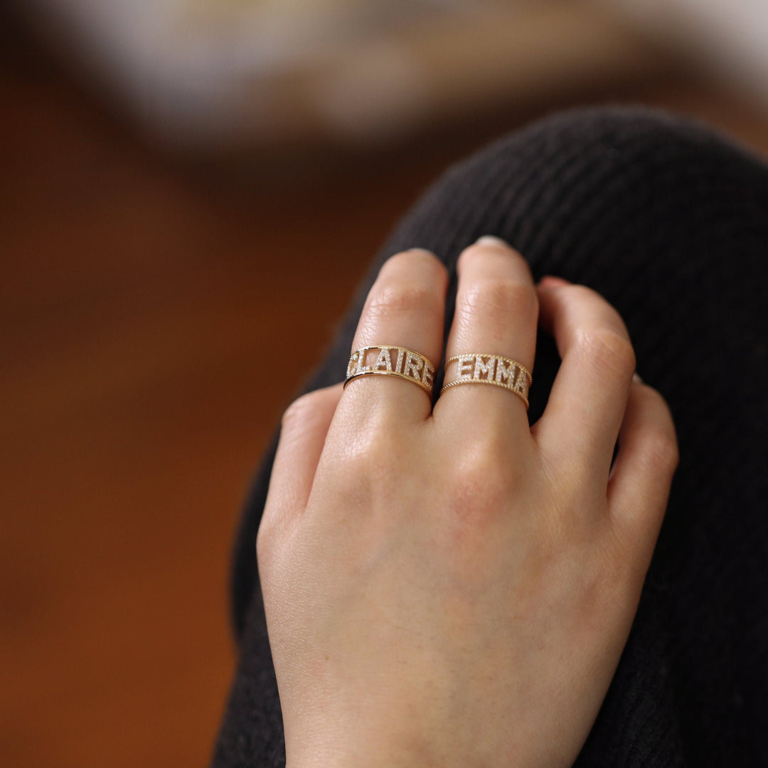 Picture of diamond name ring monogram diamond