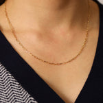 Load image into Gallery viewer, Picture of mini paper clip necklace 14k solid gold
