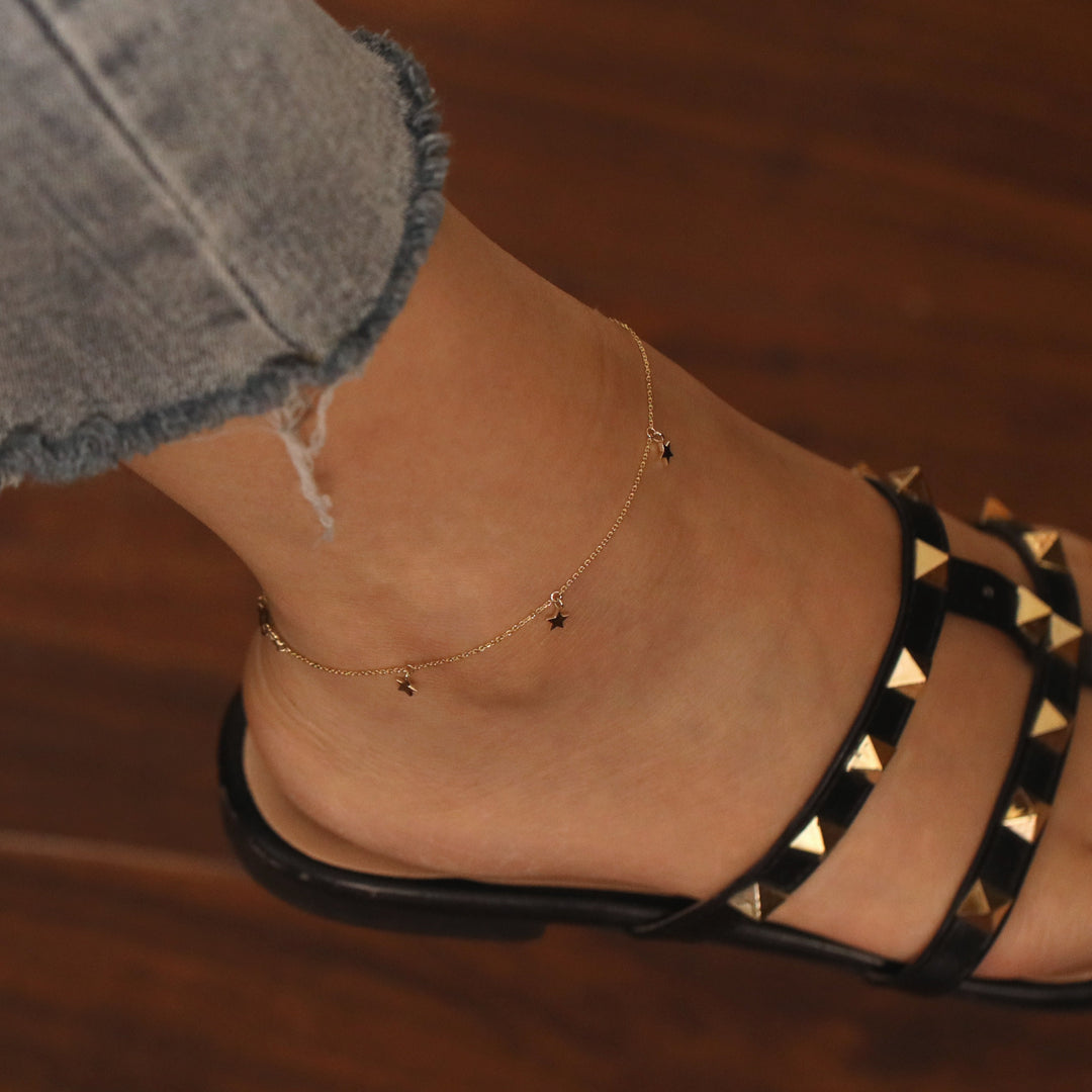 Picture of 14k solid gold star charm dangle anklet