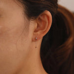 Load image into Gallery viewer, Picture of 14k gold ball stud cube drop earring
