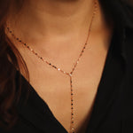 Load image into Gallery viewer, Picture of 14k gold glitter chain y drop necklace
