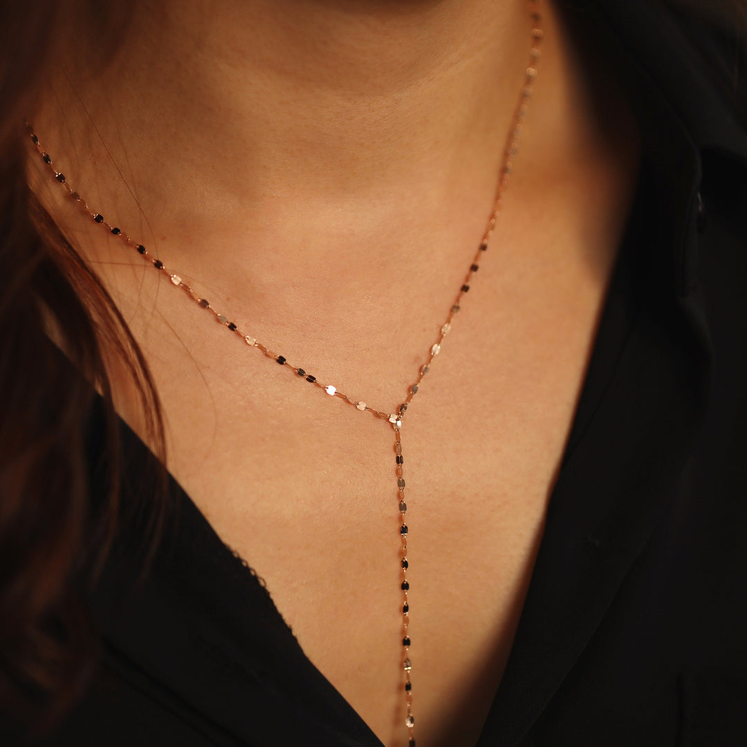 Picture of 14k gold glitter chain y drop necklace