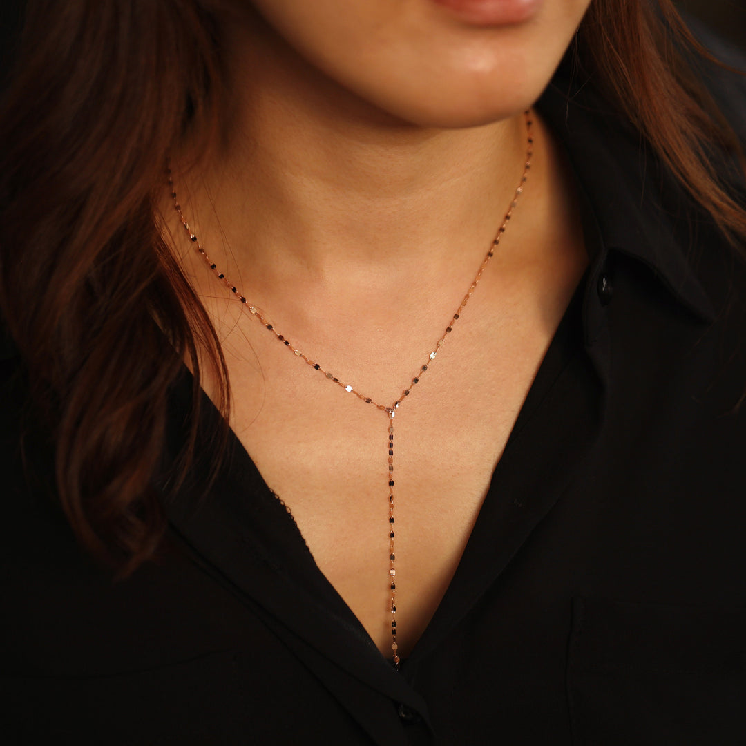 Picture of 14k gold glitter chain y drop necklace