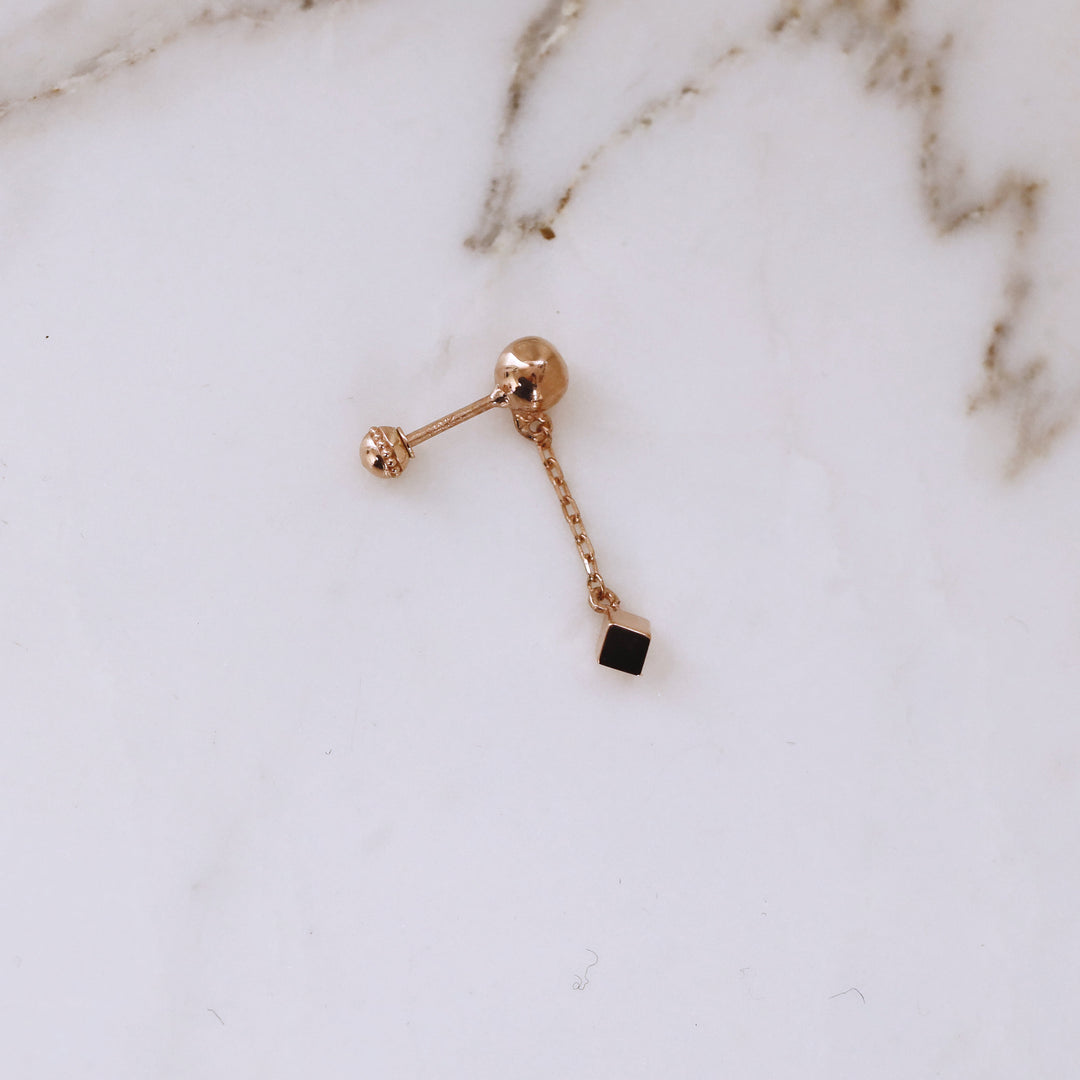 Picture of 14k gold ball stud cube drop earring