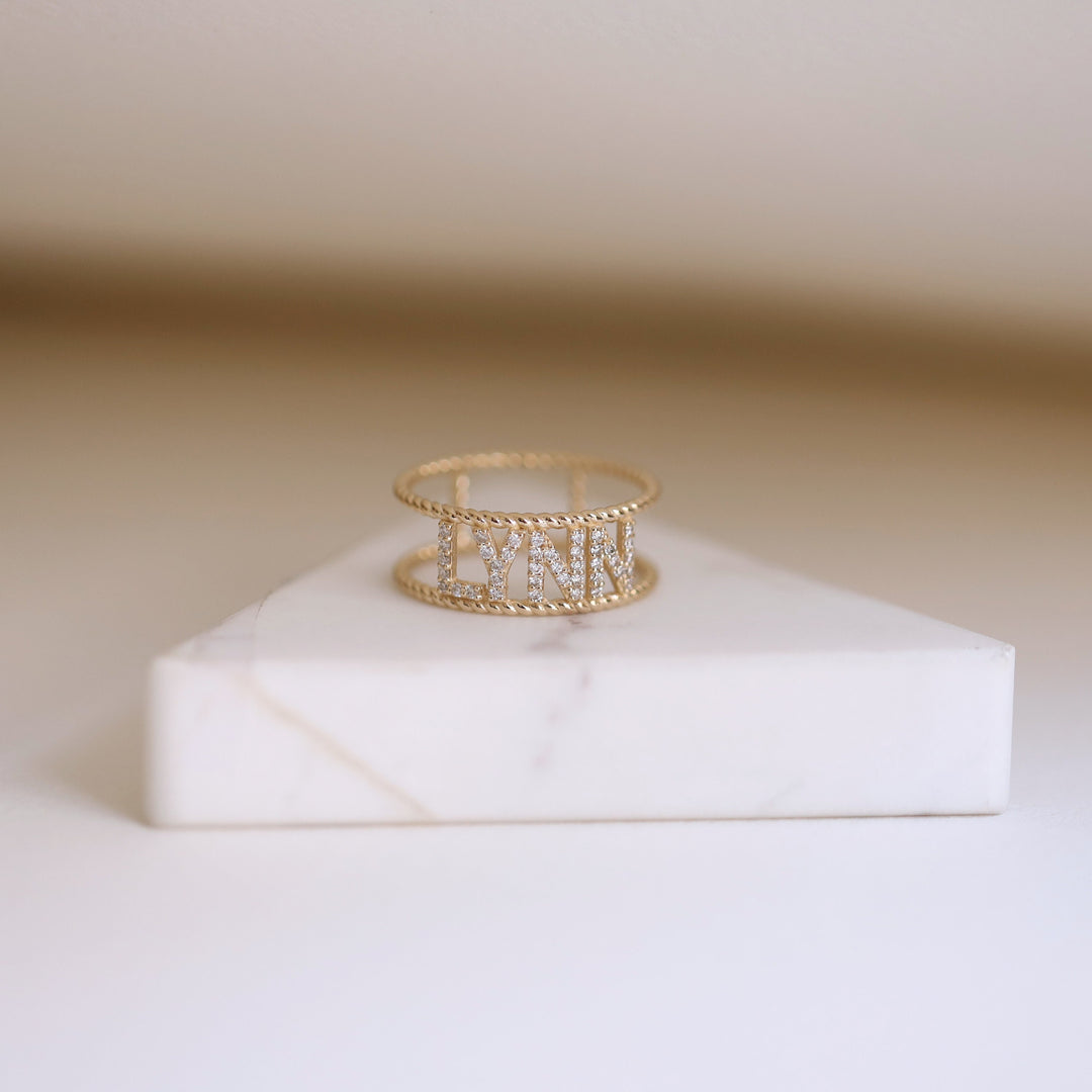 Picture of personalized diamond braided ring