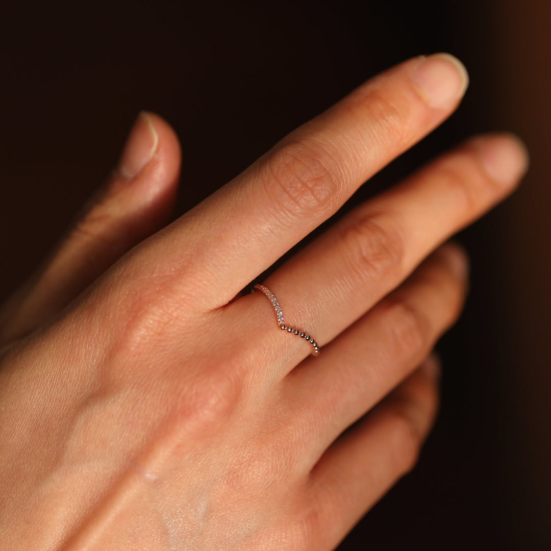 Picture of mixed bead and diamond duo ring unique